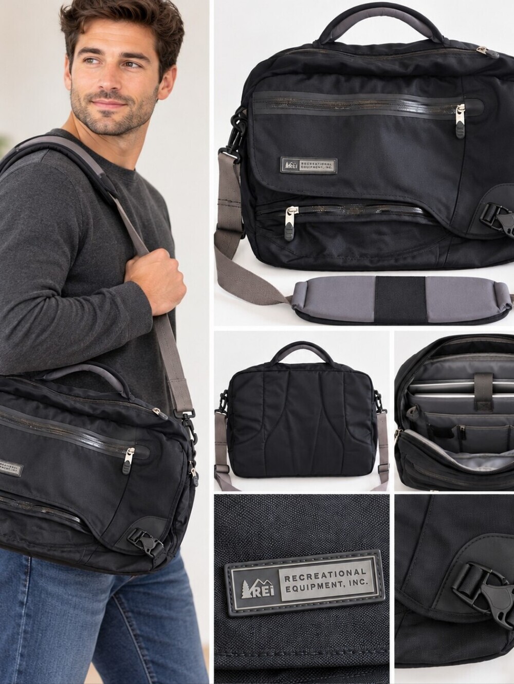 Vintage REI Black Shoulder Laptop Briefcase Bag